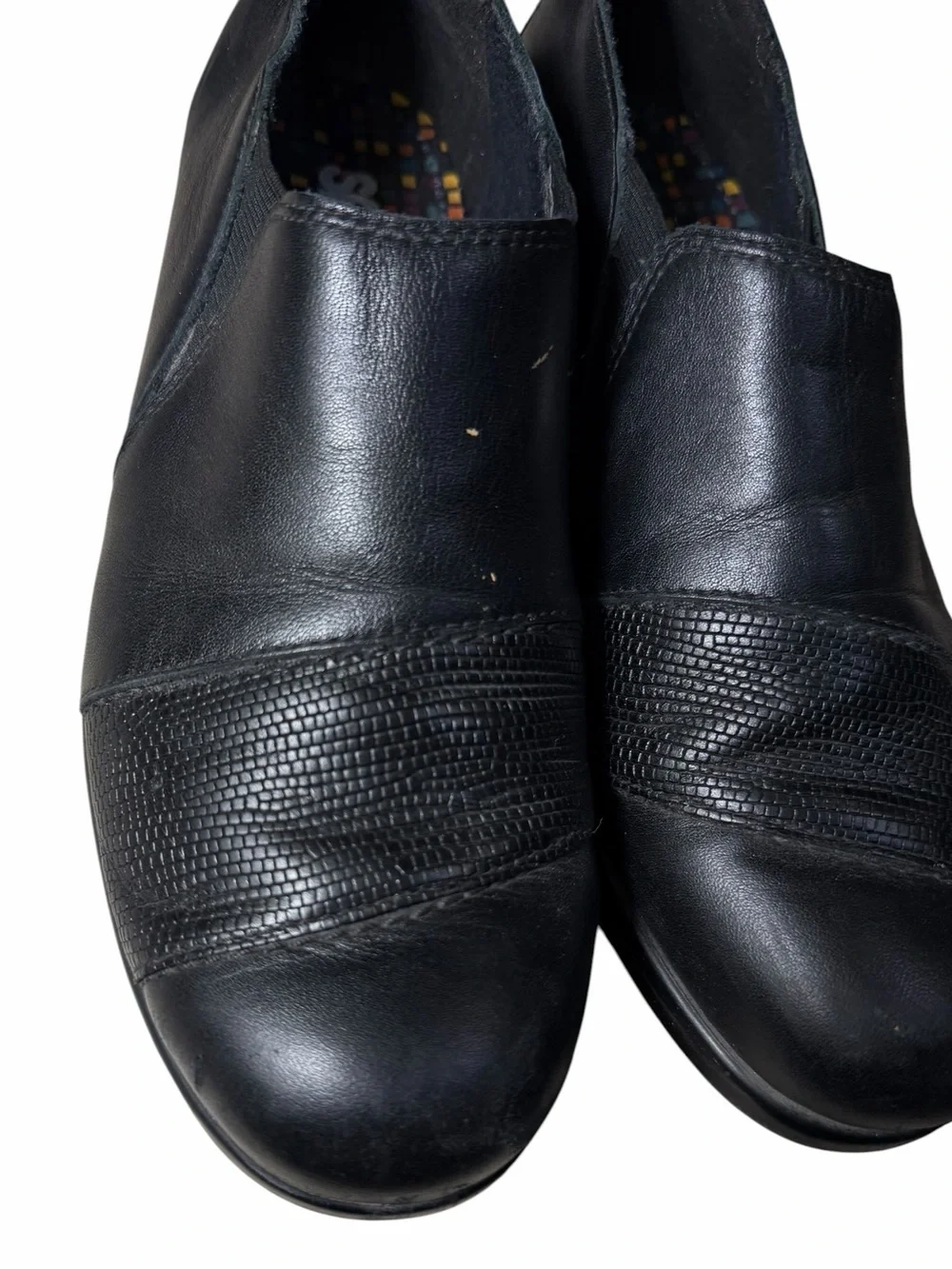 SAS Women's Black Leather Slip-On Shoes Wedge Arch Support Tripad 10M W/ Accent